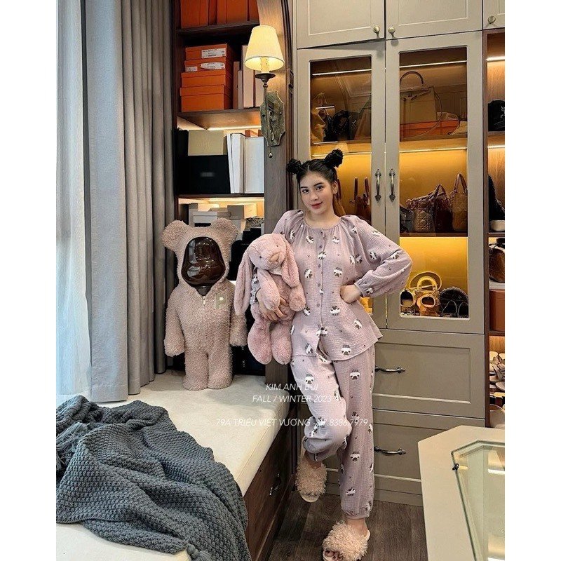 Sét Đũi Cừu Tím Xinh Xắn Dễ Thương Kim Anh Bùi Mặc Ở Nhà Thoải Mái Đi Chơi, Đi Dạo Phố Thiết Kế Lạ