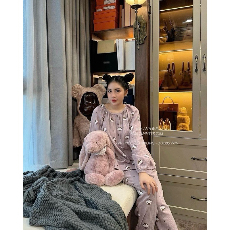 Sét Đũi Cừu Tím Xinh Xắn Dễ Thương Kim Anh Bùi Mặc Ở Nhà Thoải Mái Đi Chơi, Đi Dạo Phố Thiết Kế Lạ