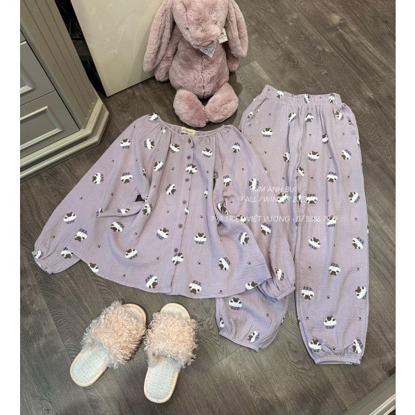 Sét Đũi Cừu Tím Xinh Xắn Dễ Thương Kim Anh Bùi Mặc Ở Nhà Thoải Mái Đi Chơi, Đi Dạo Phố Thiết Kế Lạ