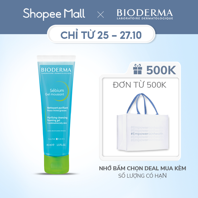 Gel rửa mặt tạo bọt, không chứa xà phòng Bioderma Sebium Gel Moussant - 45ml