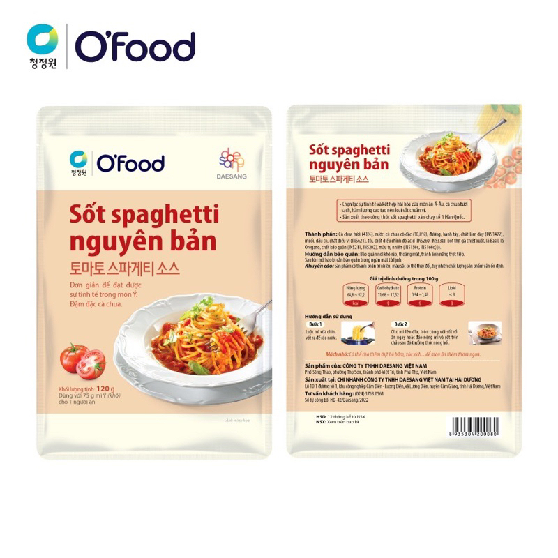 Sốt Spaghetti Nguyên Bản/ Phô Mai Kem/ Rose Kem Cà Chua Ofood 120g