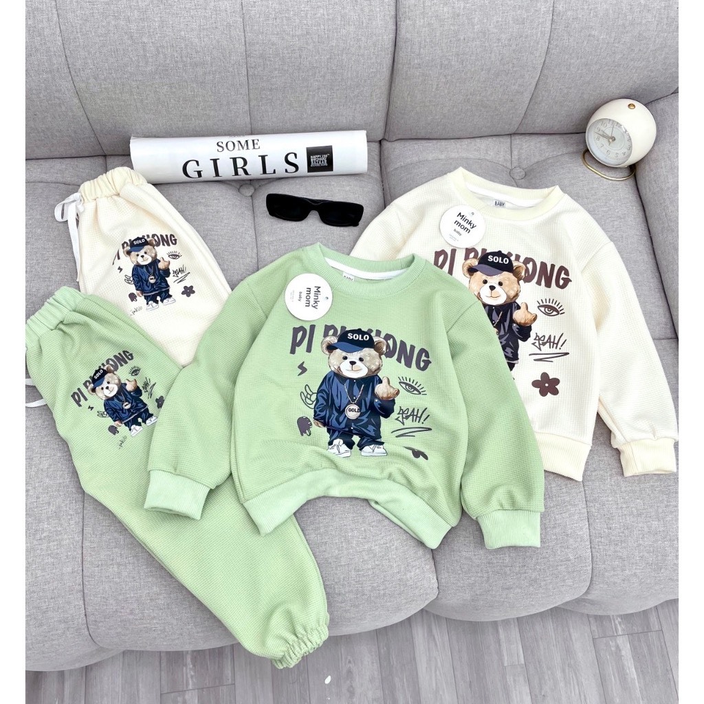 BỘ TỔ ONG DÀI TAY HÌNH GẤU CHO BÉ TRAI BÉ GÁI,BỘ THU ĐÔNG CHO BÉ