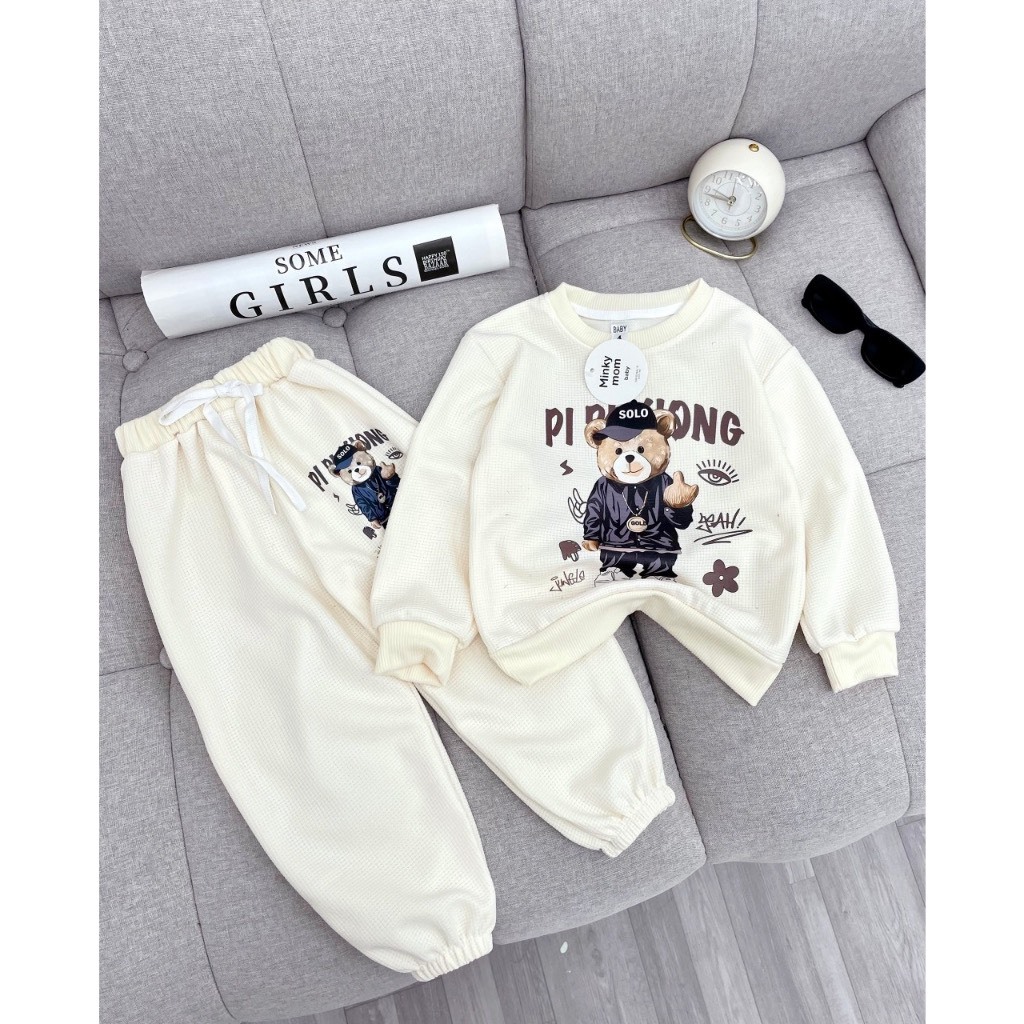 BỘ TỔ ONG DÀI TAY HÌNH GẤU CHO BÉ TRAI BÉ GÁI,BỘ THU ĐÔNG CHO BÉ