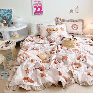 Bộ chăn ga gối cotton đũi bèo chăn chần hè cao cấp