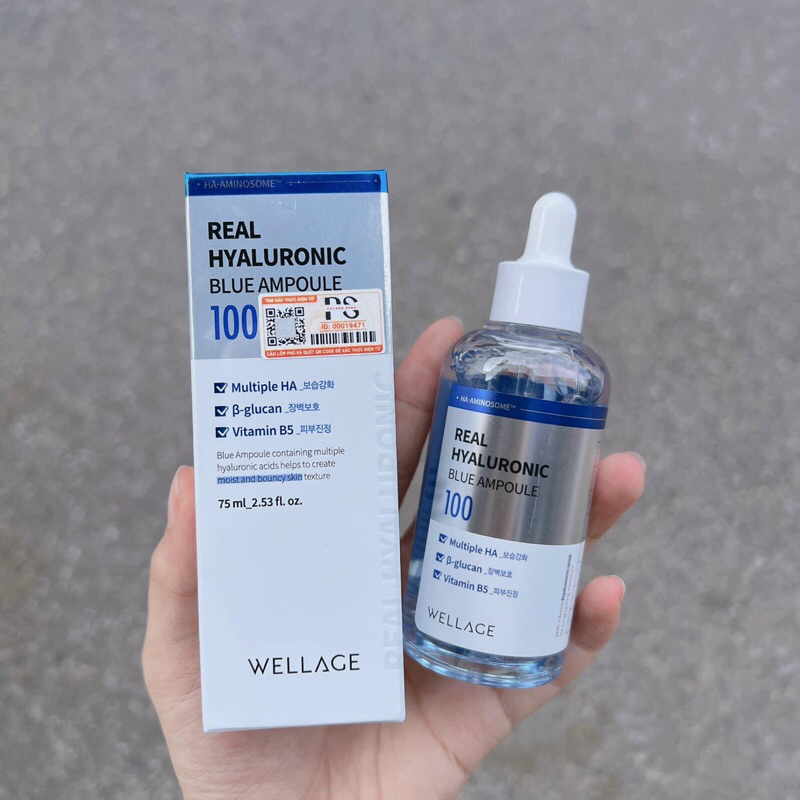 Serum Wellage Real Hyaluronic Blue Ampoule tinh chất cấp ẩm cấp nước phục hồi da