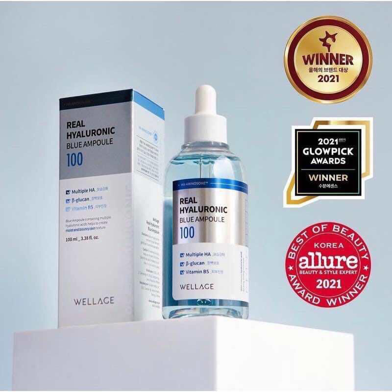 Serum Wellage Real Hyaluronic Blue Ampoule tinh chất cấp ẩm cấp nước phục hồi da