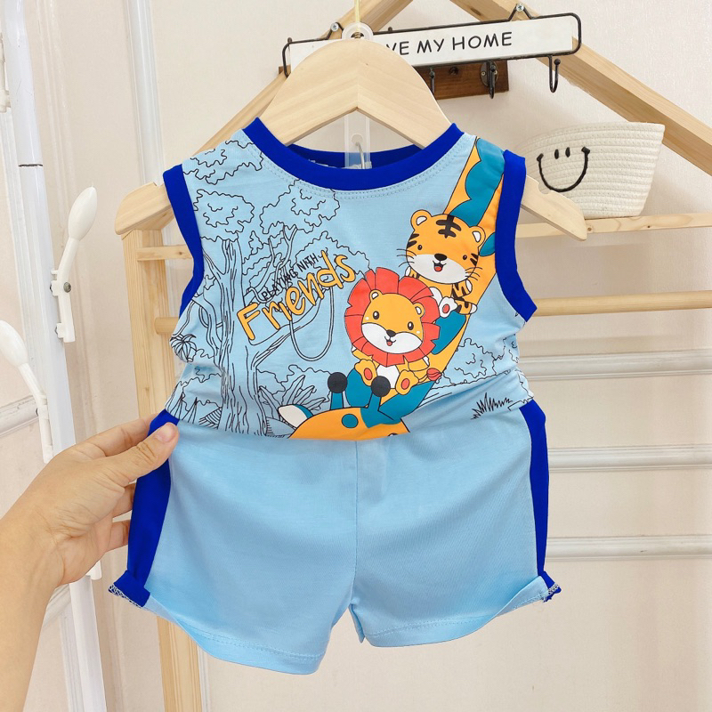 Size 6-19kg BỘ BA LỖ THUN LẠNH IN HÌNH THÚ CHO BÉ