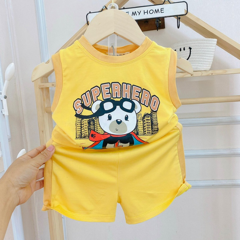 Size 6-19kg BỘ BA LỖ THUN LẠNH IN HÌNH THÚ CHO BÉ