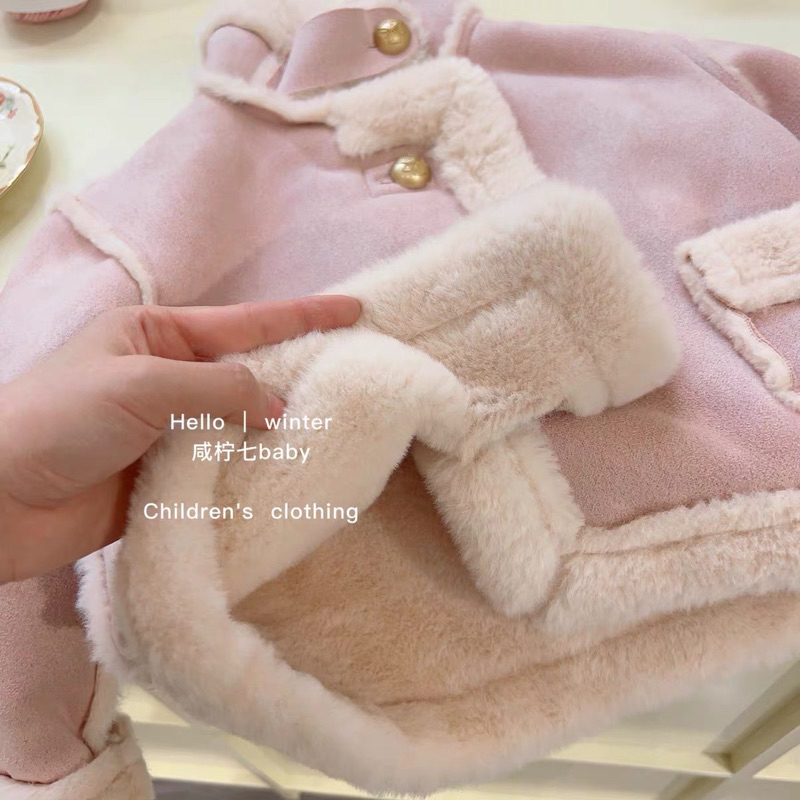 Áo Khoác Da Lộn Lót Lông Cừu Dày Dặn Giữ Ấm Mùa Đông Dành Cho Bé Gái