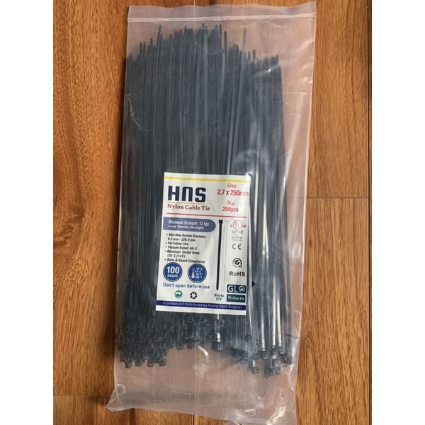 Túi 250 dây rút lạt nhựa đen dây thít 25cm bền dai chắc chắn