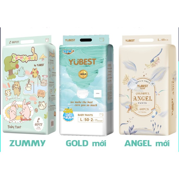 Bỉm Yubest Gold / Angel mẫu mới / Zummy Pooh/ CAO CẤP Natural quần/dán NB90, S62, M60, L52, XL46, XXL44, XXXL42