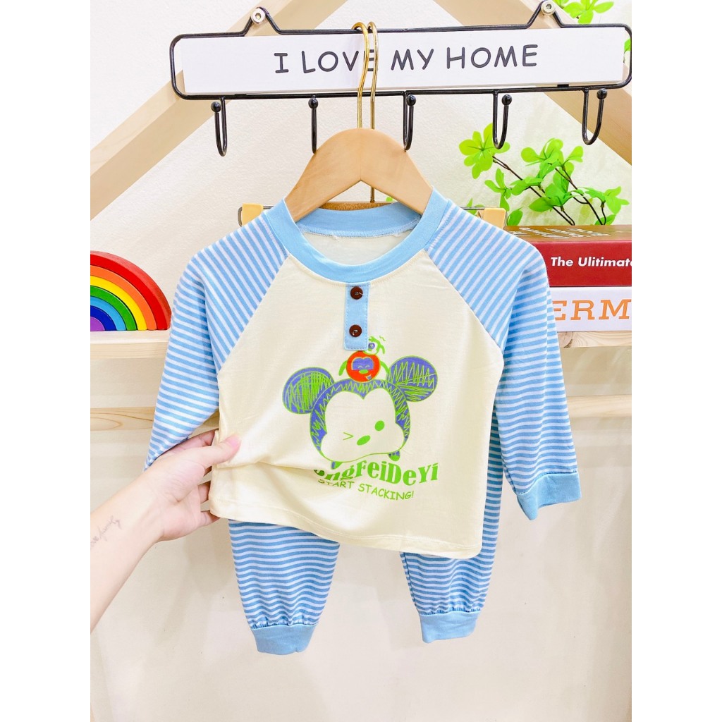 Bộ quần áo dài tay thu đông, mặc điều hòa, chất thun lạnh mềm mịn cho bé trai và bé gái BD82