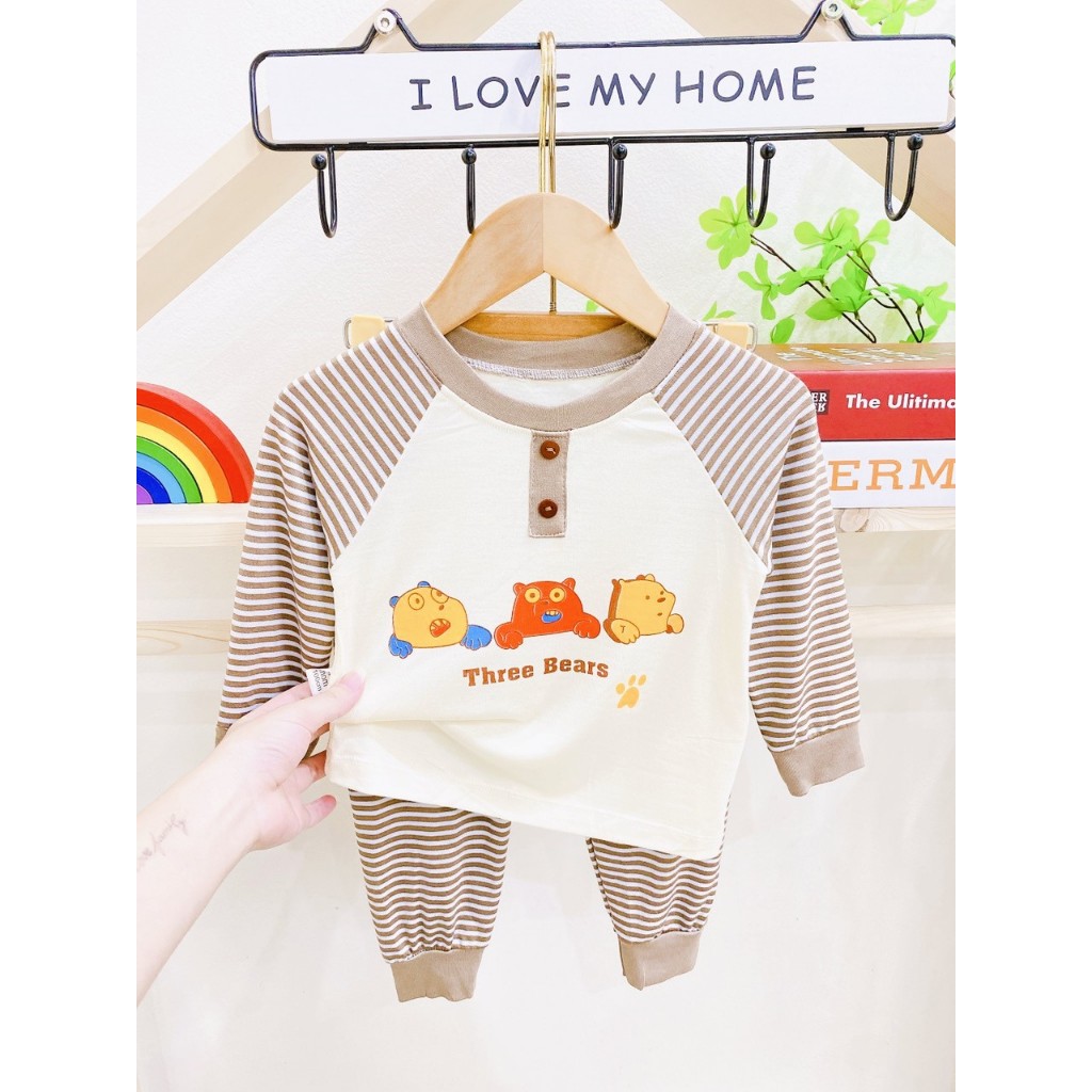 Bộ quần áo dài tay thu đông, mặc điều hòa, chất thun lạnh mềm mịn cho bé trai và bé gái BD82