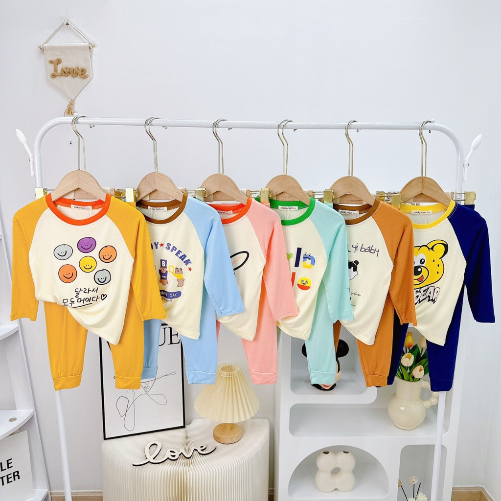 Bộ quần áo thu đông, mặc điều hòa, dài tay, chất thun lạnh cho bé trai, bé gái BD115