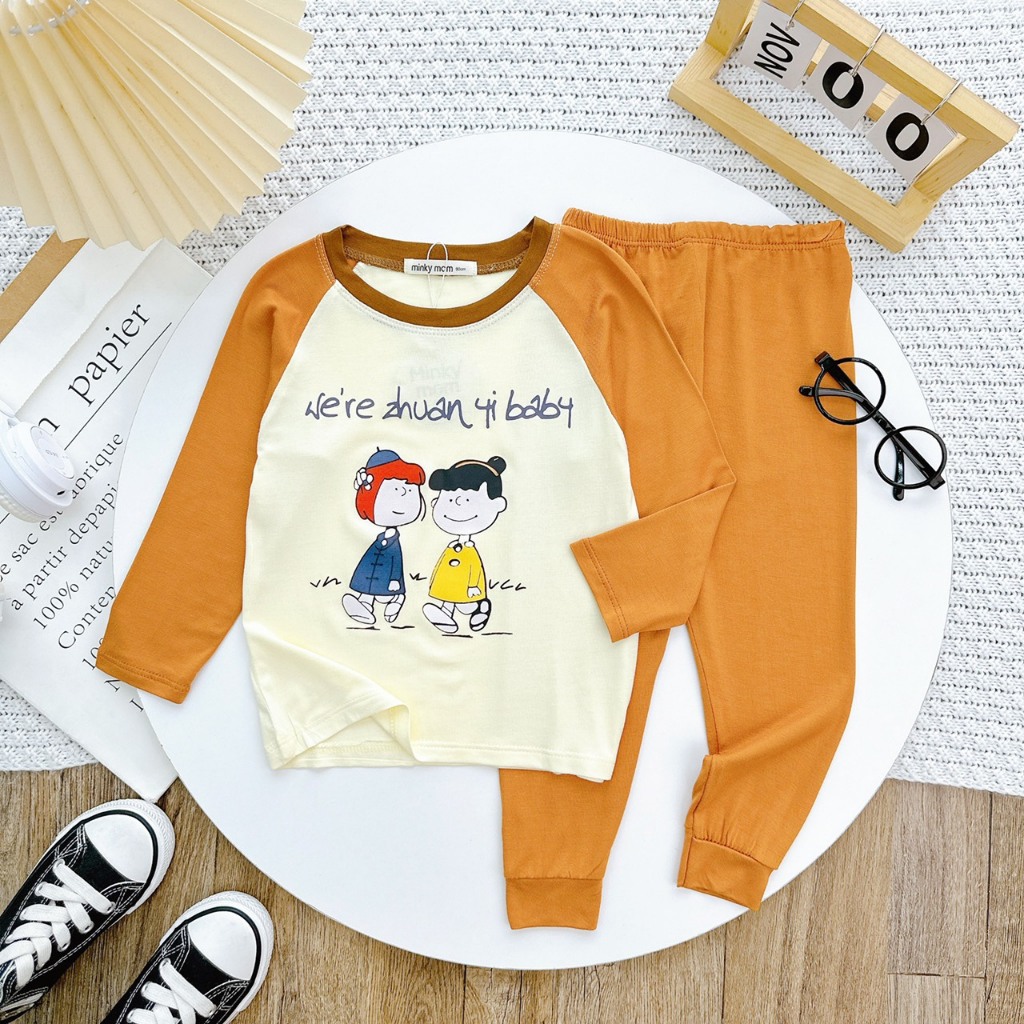 Bộ quần áo thu đông, mặc điều hòa, dài tay, chất thun lạnh cho bé trai, bé gái BD115