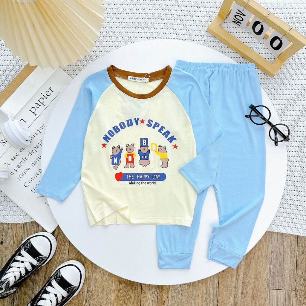 Bộ quần áo thu đông, mặc điều hòa, dài tay, chất thun lạnh cho bé trai, bé gái BD115