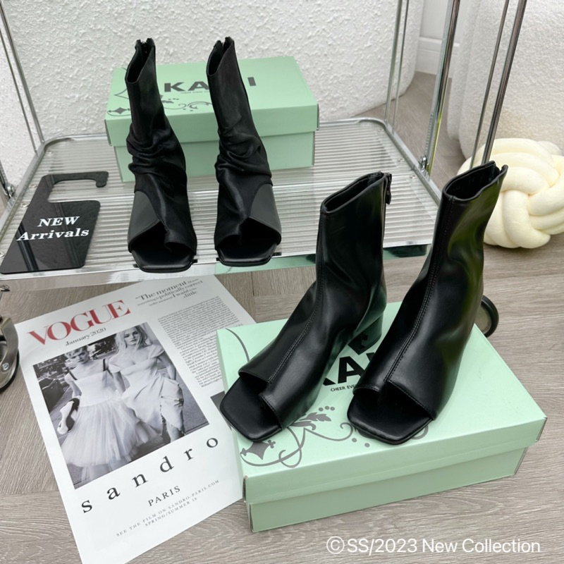 Boot Da Xỏ Ngón Gót Vuông Kaili Mới 2023