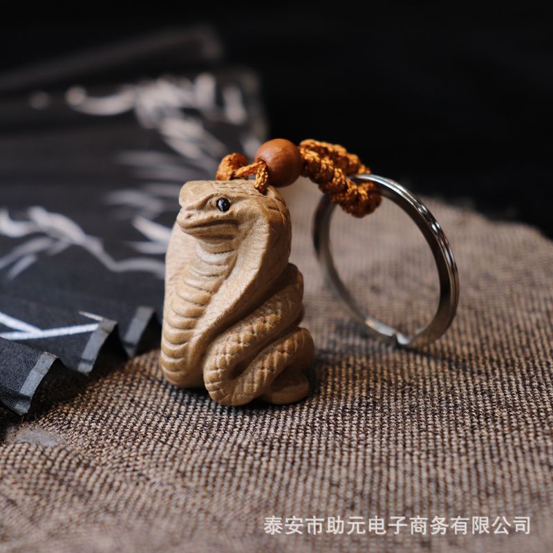 Móc khóa 12 con giáp khắc gỗ Ráp dây kết treo chìa khóa, kiểu dáng dễ thương, quà tặng bạn bè, trang trí balo