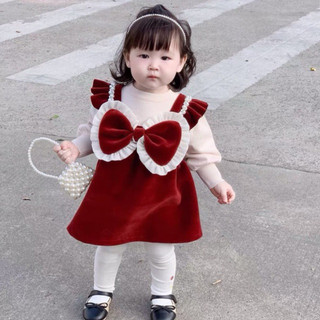 set váy yếm nhung áo len tăm xịn xò cho bé gái đón TẾT