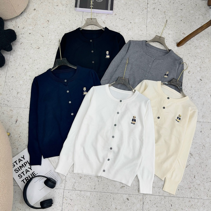 Áo cardigan thêu gấu len mịn - ảnh thật 4 màu
