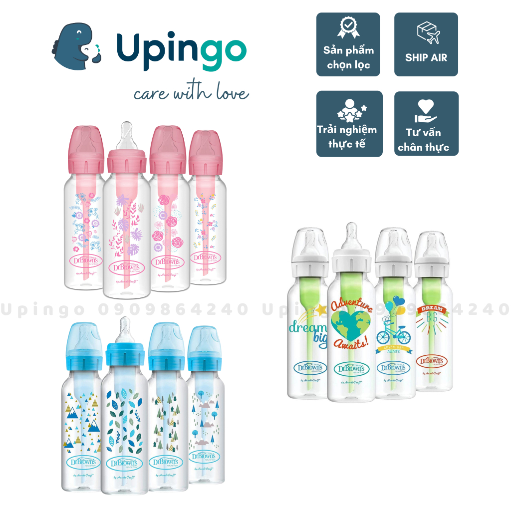 Bình sữa DrBrowns Options Plus cổ hẹp hoạ tiết 250ml (tách lẻ set)