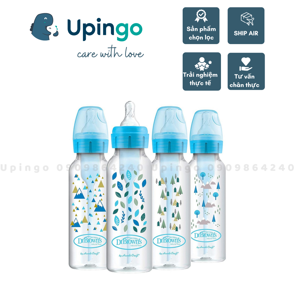 Bình sữa DrBrowns Options Plus cổ hẹp hoạ tiết 250ml (tách lẻ set)