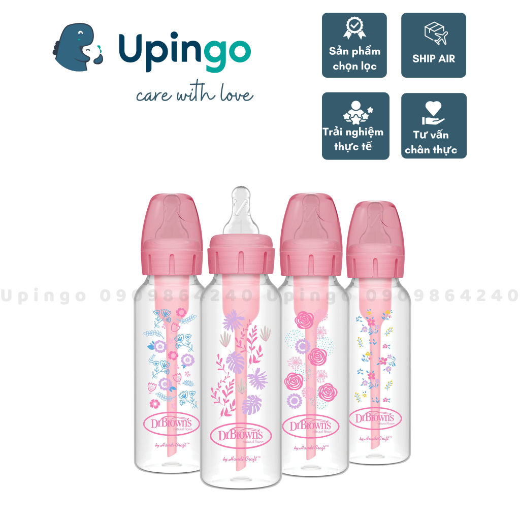 Bình sữa DrBrowns Options Plus cổ hẹp hoạ tiết 250ml (tách lẻ set)