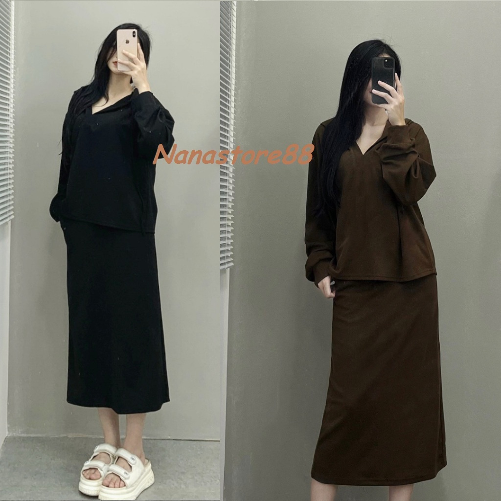 Set bộ thu đông sang chảnh, set nỉ tăm trơn nữ dài tay Bigsize Nanastore 219T