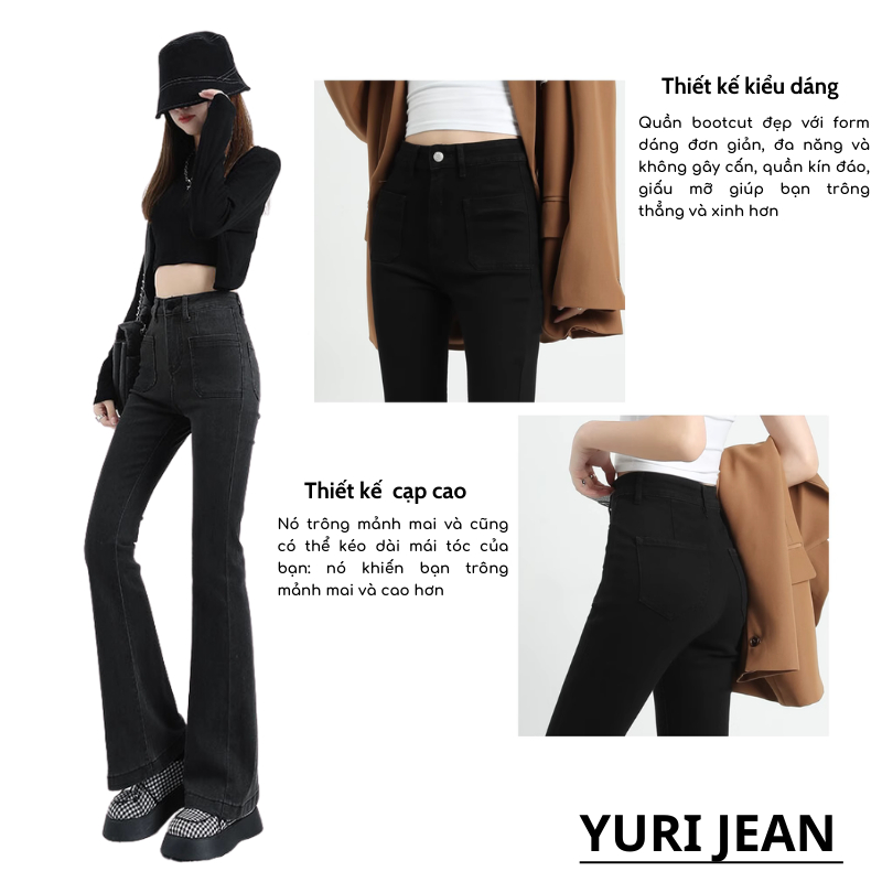 Quần jeans ống loe nữ co giãn, quần ống loe rộng suông CẠP CAO cao cấp Hottrend 2023 YURI T023