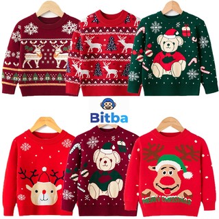Áo len bé gái bé trai, áo len trẻ em noel thu đông dày dặn mền mịn BATBA