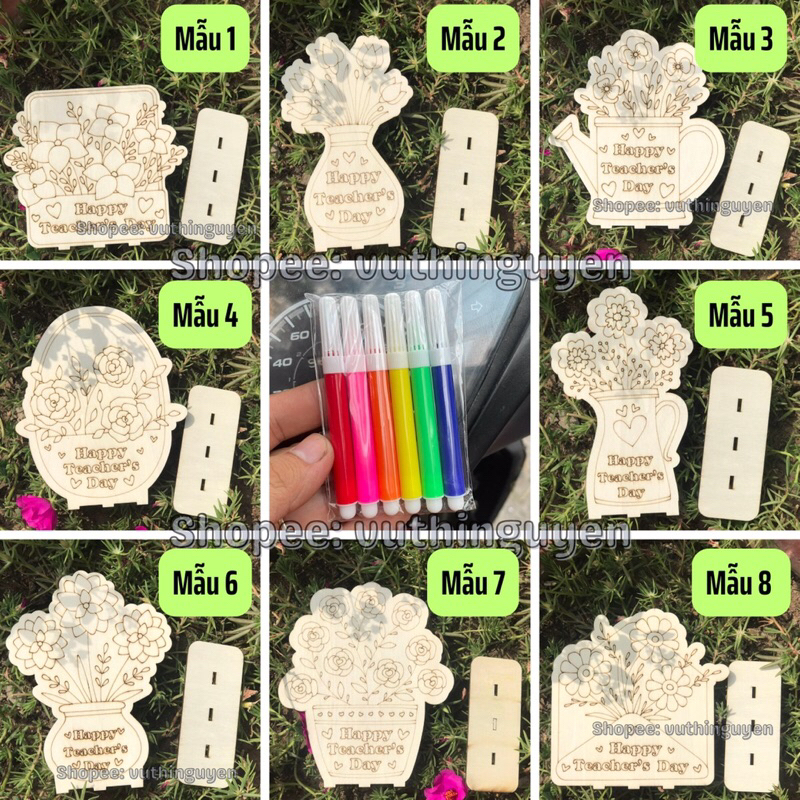 Hoa gỗ tự tô màu 20/11 "Happy Teacher's day" tặng cô giáo, thầy giáo
