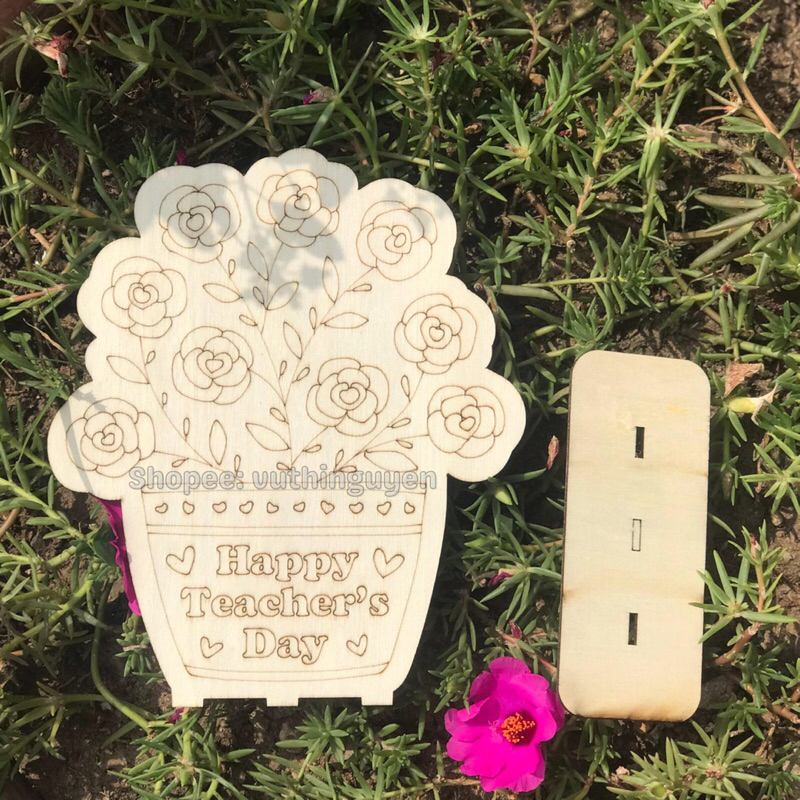 Hoa gỗ tự tô màu 20/11 "Happy Teacher's day" tặng cô giáo, thầy giáo