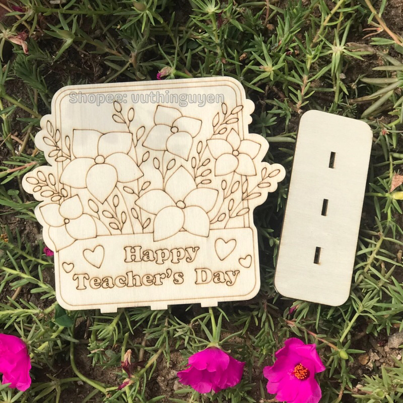 Hoa gỗ tự tô màu 20/11 "Happy Teacher's day" tặng cô giáo, thầy giáo