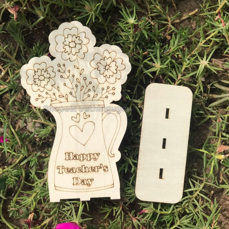 Hoa gỗ tự tô màu 20/11 "Happy Teacher's day" tặng cô giáo, thầy giáo
