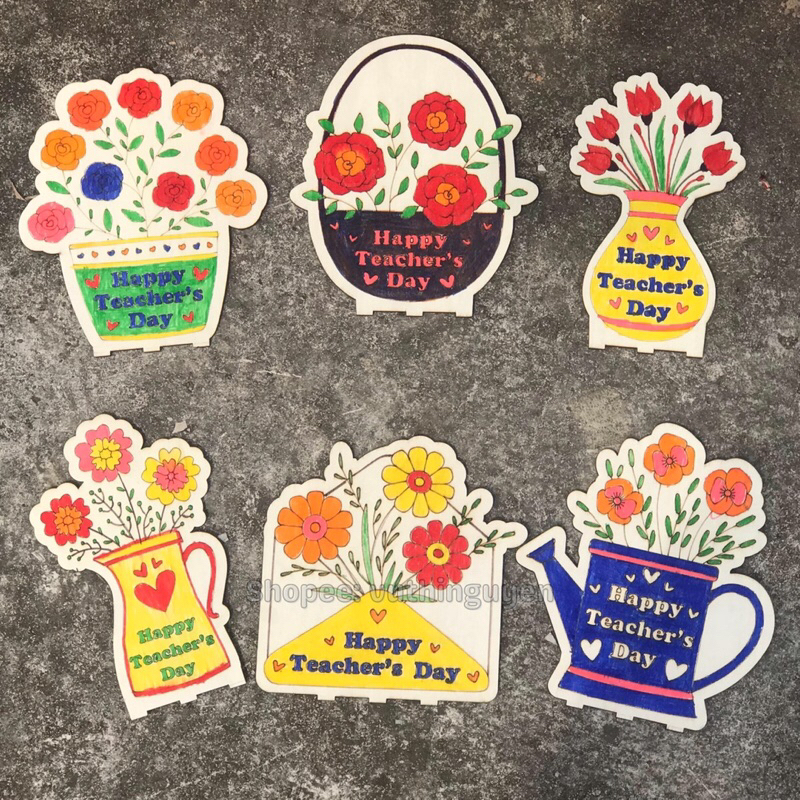 Hoa gỗ tự tô màu 20/11 "Happy Teacher's day" tặng cô giáo, thầy giáo