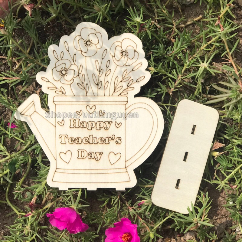 Hoa gỗ tự tô màu 20/11 "Happy Teacher's day" tặng cô giáo, thầy giáo