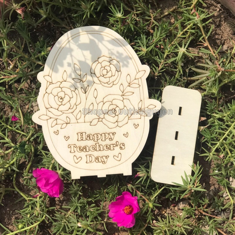 Hoa gỗ tự tô màu 20/11 "Happy Teacher's day" tặng cô giáo, thầy giáo