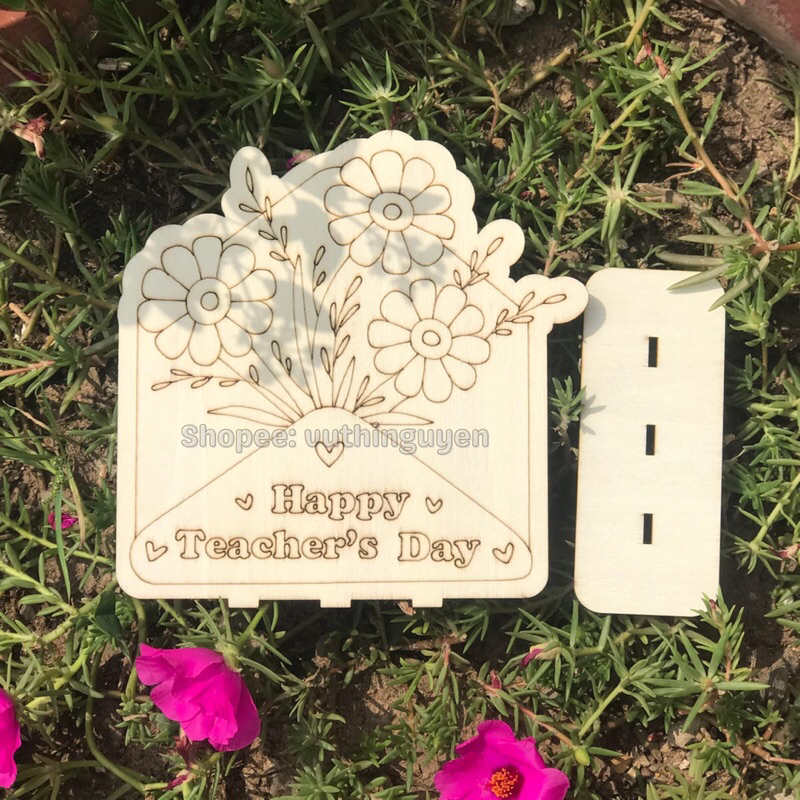 Hoa gỗ tự tô màu 20/11 "Happy Teacher's day" tặng cô giáo, thầy giáo