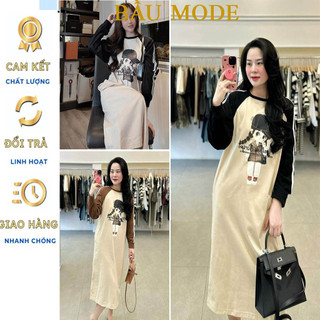 Đầm váy bầu thu đông dài tay dáng suông trẻ trung - đầm bầu công sở style hàn quốc mặc đi làm đi chơi đều xinh