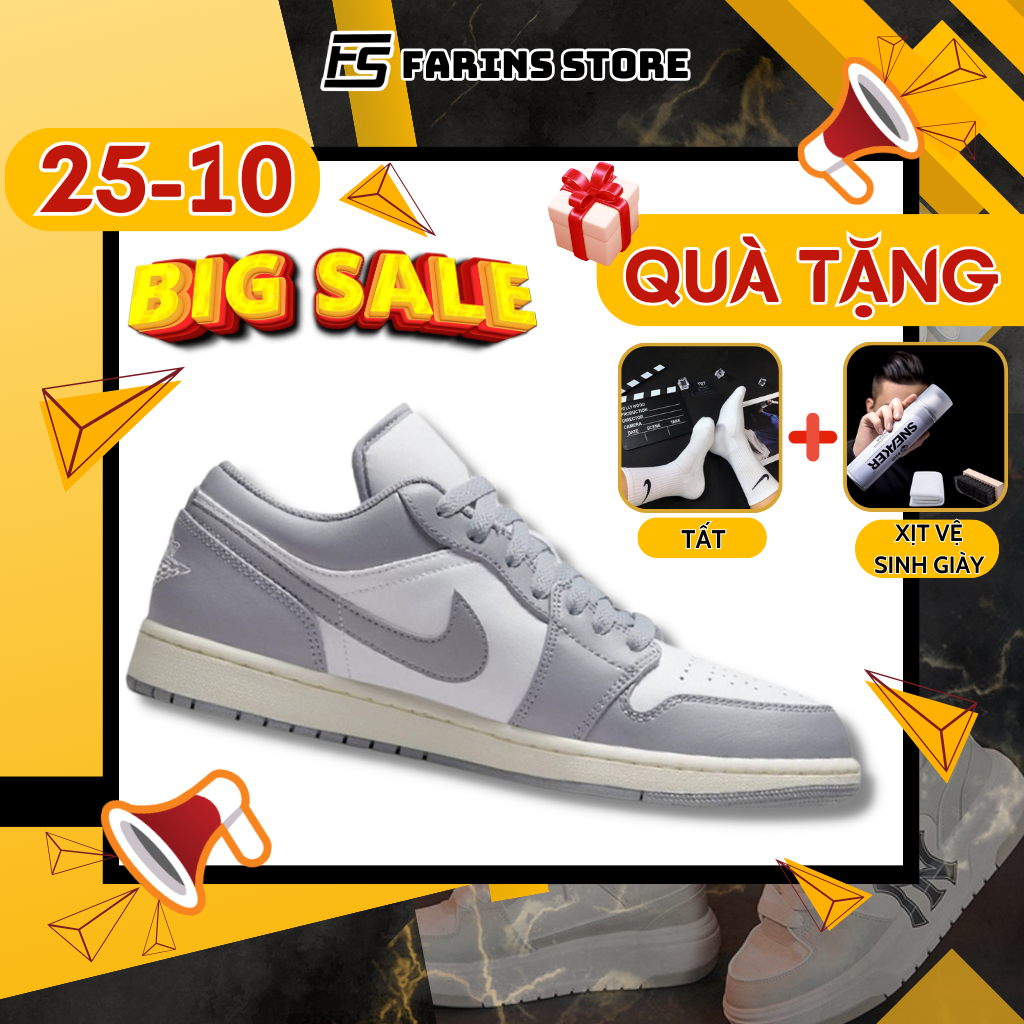Giày thể thao Air Jordan 1 Low Vintage Grey Auth Cho Nam Nữ Full Box Bao Check Test Farins Store