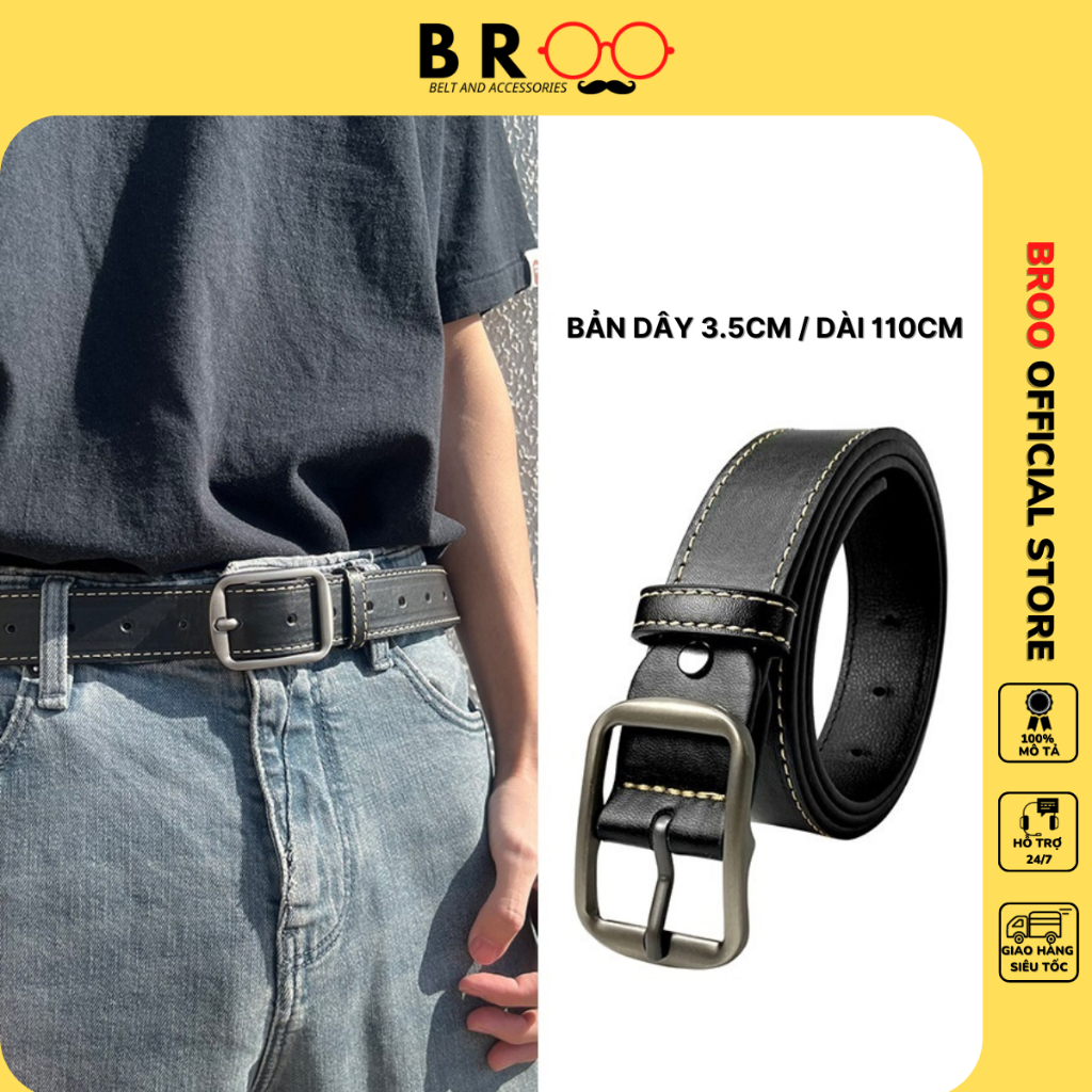 Thắt lưng Ulzzang dây nịt lưng đơn giản mặt vuông chữ nhật bản 3.5cm phong cách Hàn Quốc cho nam nữ