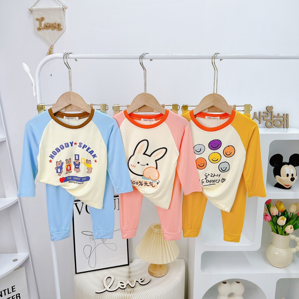 Bộ quần áo thu đông, mặc điều hòa, dài tay, chất thun lạnh cho bé trai, bé gái BD115