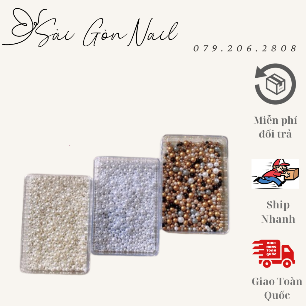 Khay Hạt Trai Tròn Set Hạt Trai Nhiều Size Nail