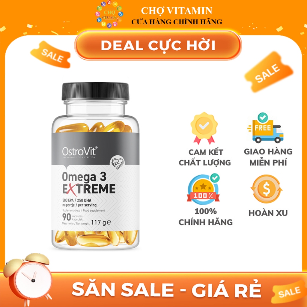 Viên Dầu Cá Cô Đặc Bảo Vệ Tim Mạch, Huyết Áp, Xương Khớp, Miễn Dịch - Ostrovit Omega3 Extreme (90 viên)