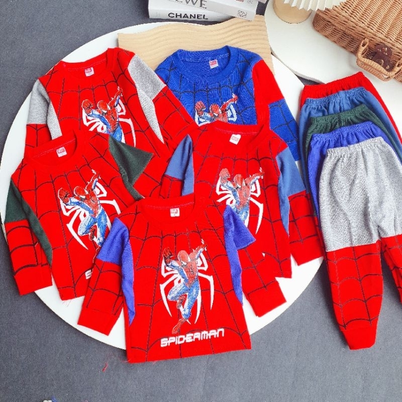 Đồ bộ bé trai, bộ quần áo dài tay thu đông in hình Spiderman chất len cotton dày dặn phối màu đẹp cho bé 10-20kg
