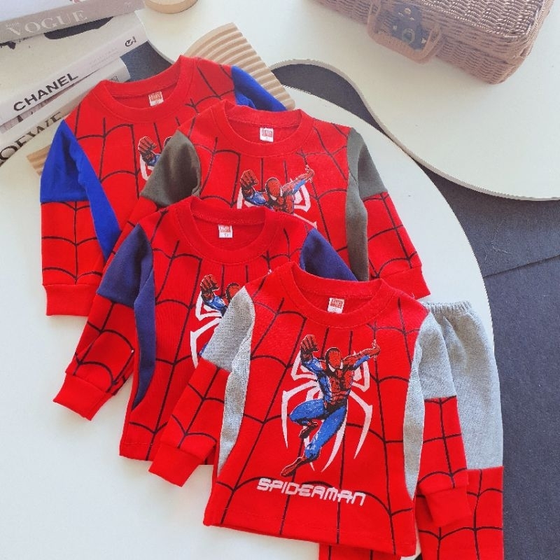 Đồ bộ bé trai, bộ quần áo dài tay thu đông in hình Spiderman chất len cotton dày dặn phối màu đẹp cho bé 10-20kg