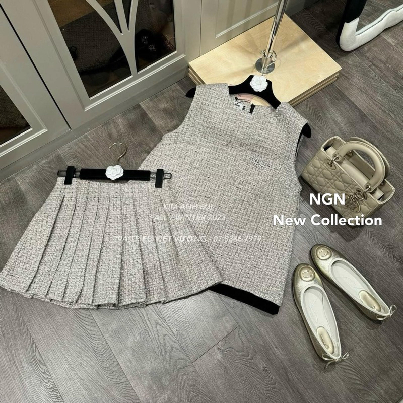 Set áo dạ Miu kèm chân váy chuẩn Kim Anh Bùi