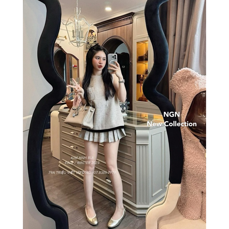 Set áo dạ Miu kèm chân váy chuẩn Kim Anh Bùi