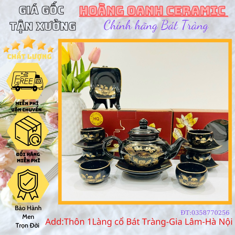 (CHỌN 8 MẪU)Bộ Ấm Chén Pha Trà-hàng nhà lò chuẩn Bát Tràng-men Đen Hoả Biến vẽ Trúc Lâm Thất Hiền,Hoa Sen Hồng