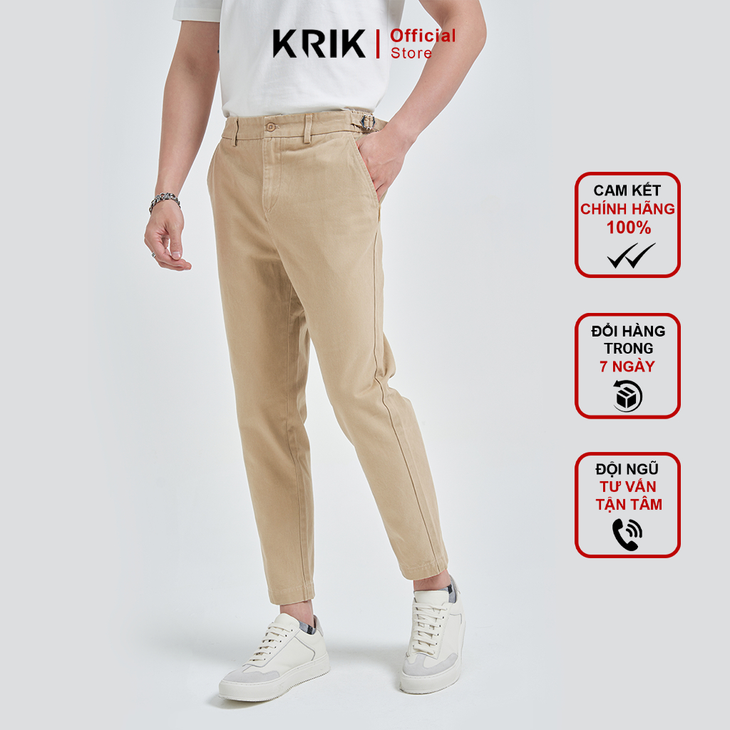 Quần Kaki Nam Form BaggyKRIK Chất Liệu Cotton Thiết Kế Dây Đai Side Tab Phối Cạp Chun QK6514